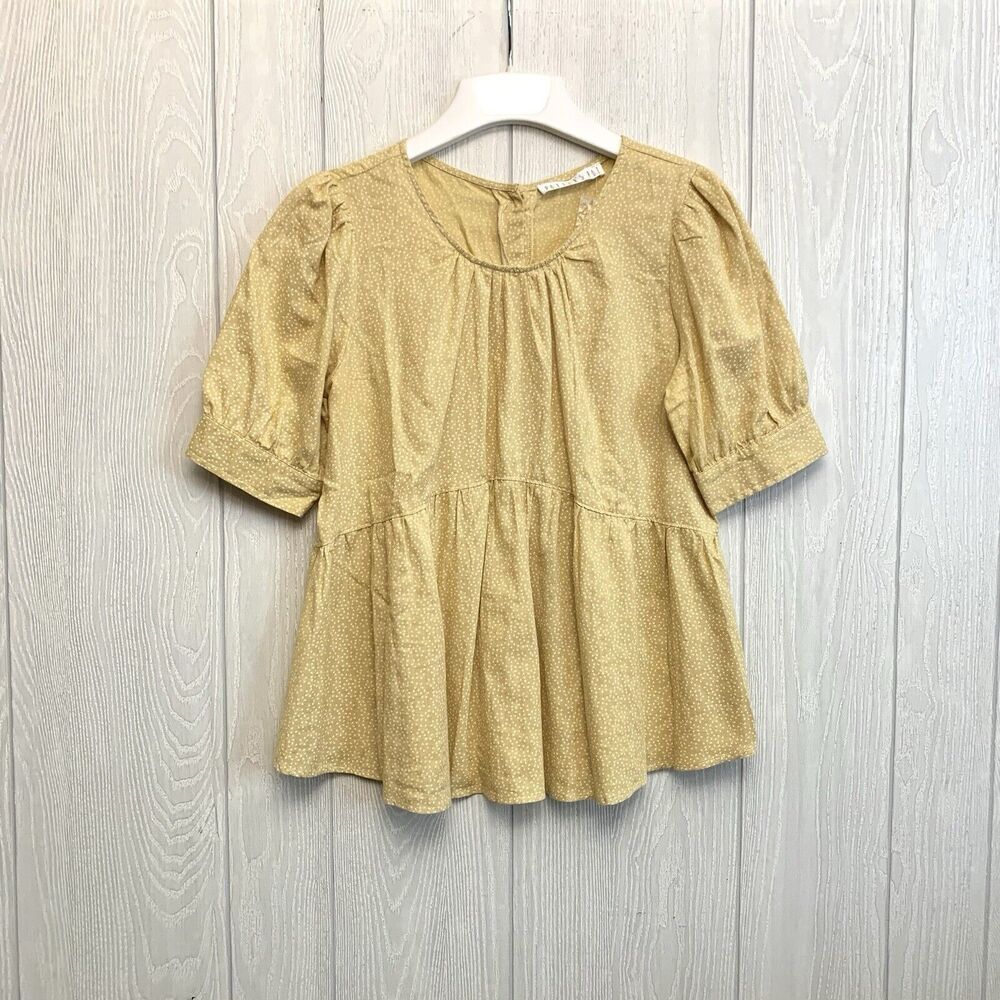 Potters Pot Yellow Polka Dot Short Sleeve Top Medium NWOT